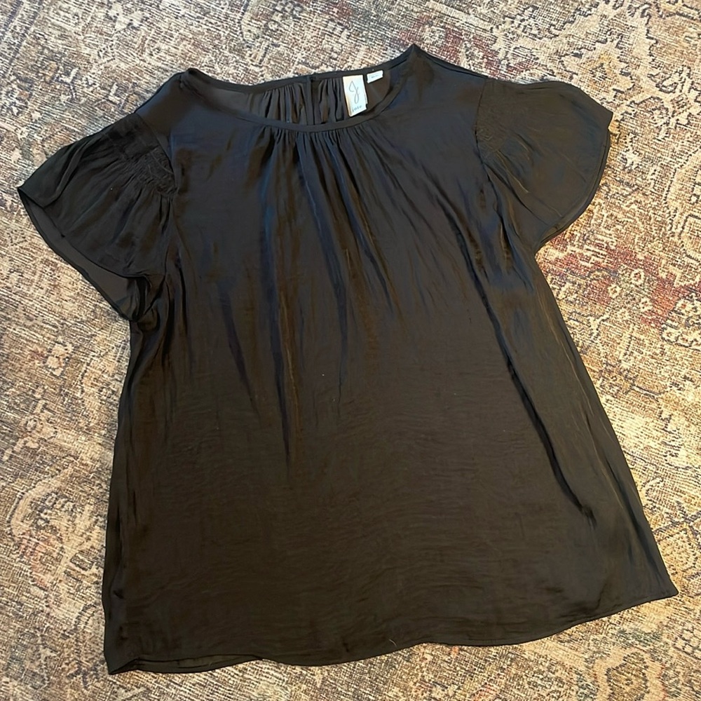 Joie Black Flutter Sleeve Blouse Top Women’s Size Medium M Silky Short Sleeve - Picture 1 of 5